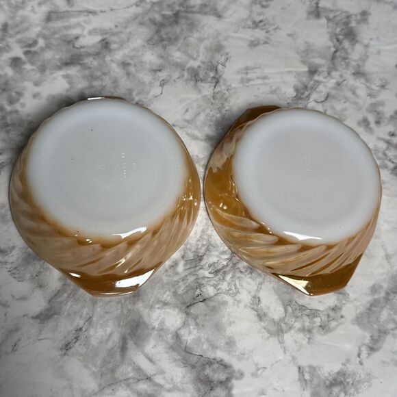 Fire King Peach Luster Vintage Teacup Small Bowls Mini Pie Lot of 4 - Picture 2 of 12